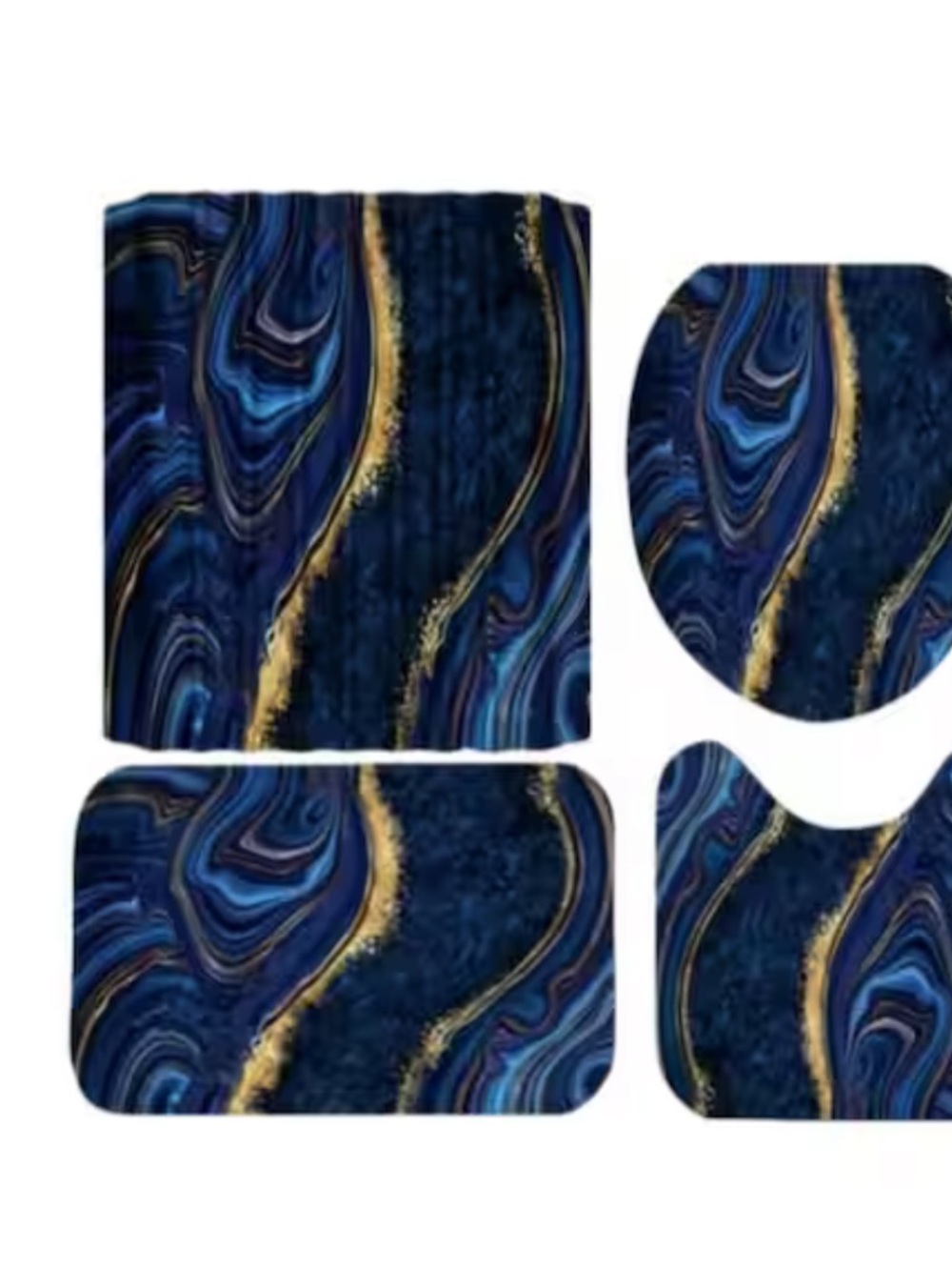 N/A Navy Blue and Gold Marble Bath Mat Set